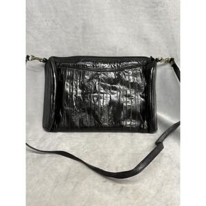 Sam Jin Eel Skin Leather Crossbody Bag Purse Womens Black Convertible Clutch